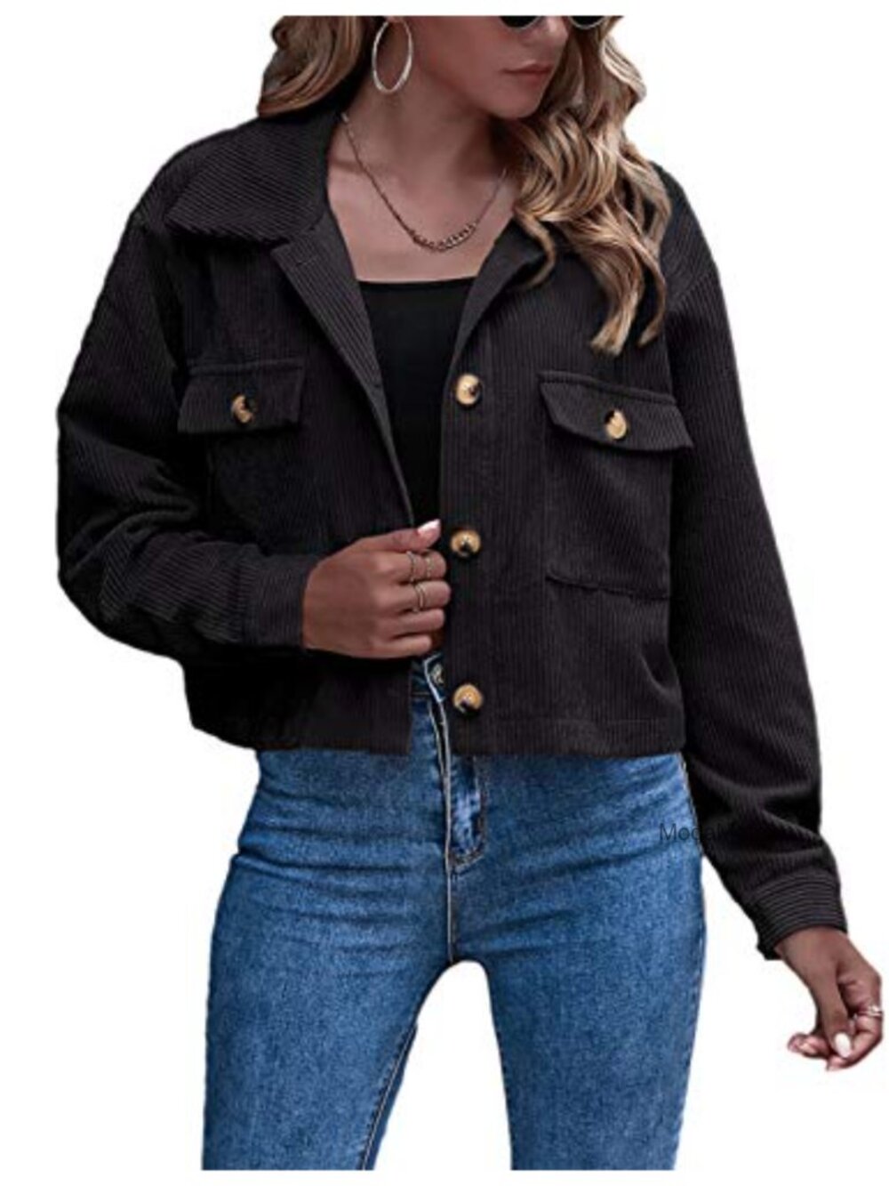Cropped Corduroy Shacket Button Down Jacket Women's Casual